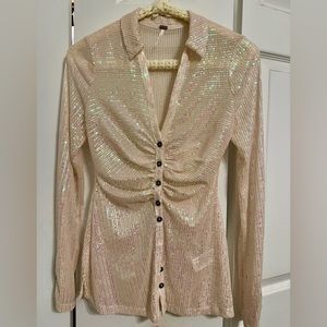 Free People Iridescent Cream Blouse
